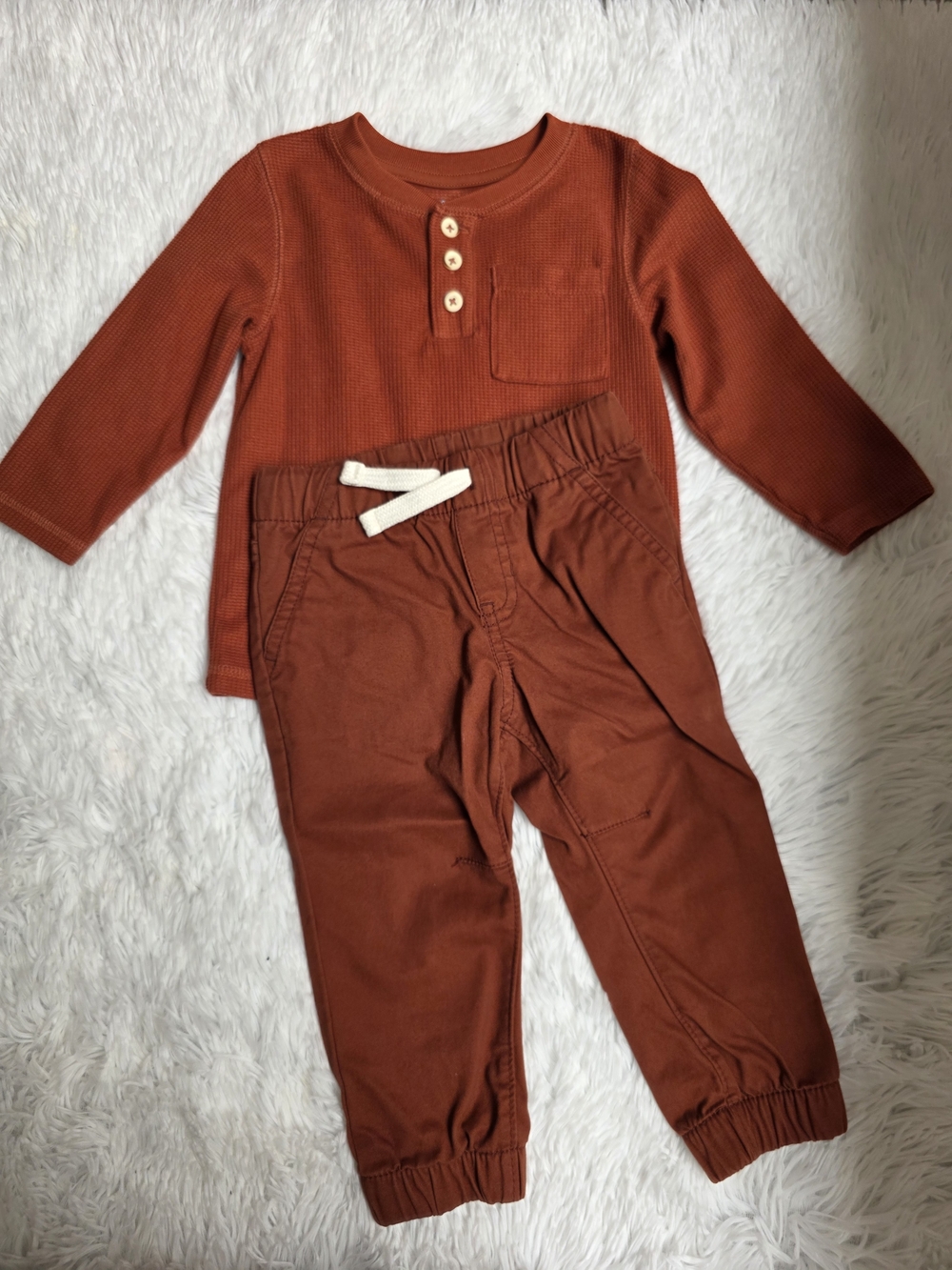 Cat & Jack Rust Orange Ribbed Henley Top and Joggers Set
